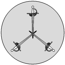 The badge of the order is (Tinctureless) Three rapiers in pall inverted tips crossed.