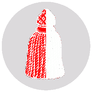 The badge of the order is (Fieldless) A tassle per pale gules and argent.